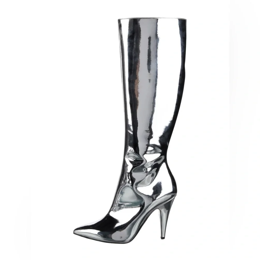Moschino NWT Sz 38 Vero Cucio Silver Metallic Knee-High Stiletto Boots (SH292) - Picture 4 of 15